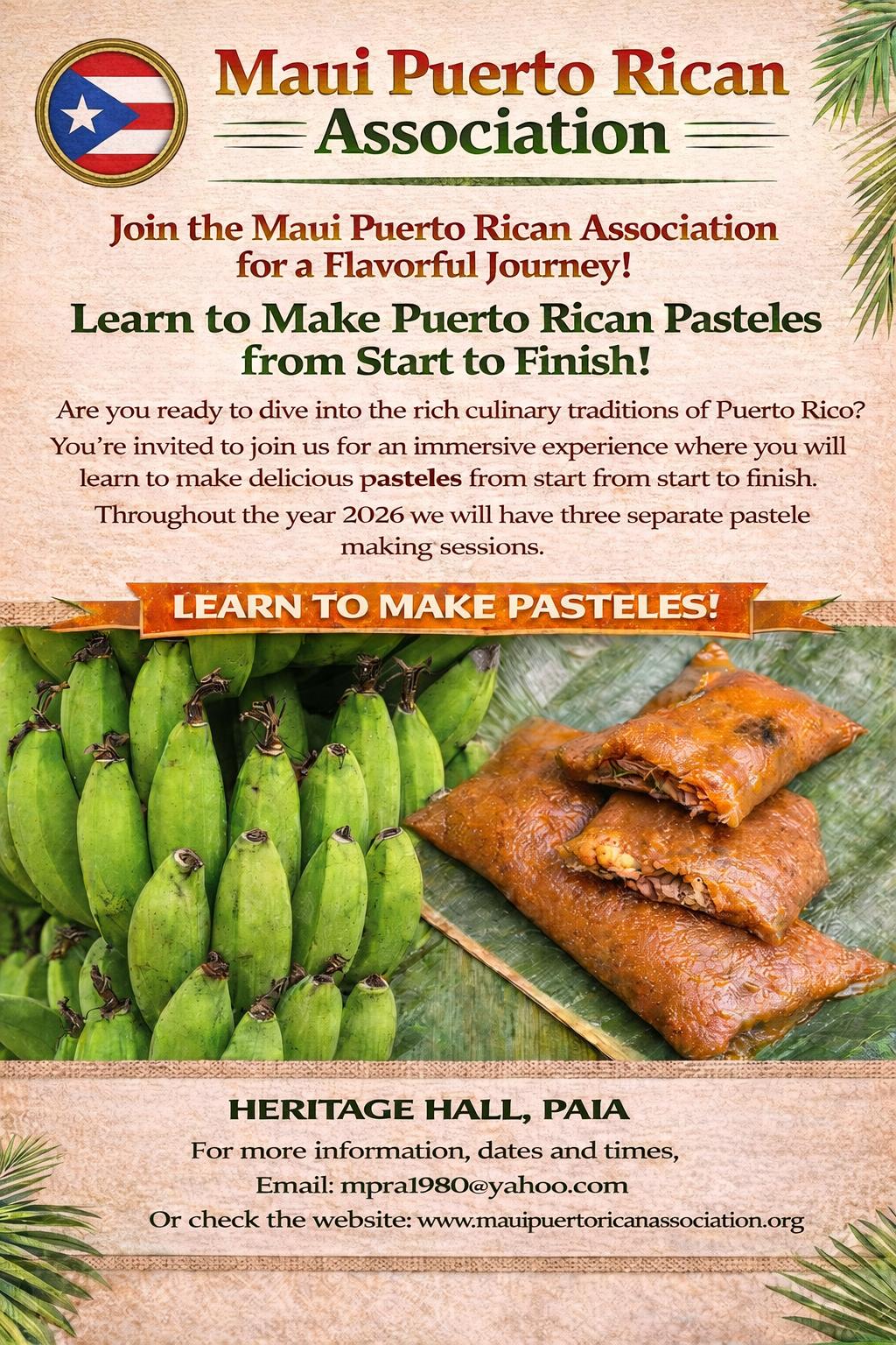 Maui Puerto Rican Association (MPRA) PASTELES WORKSHOPS