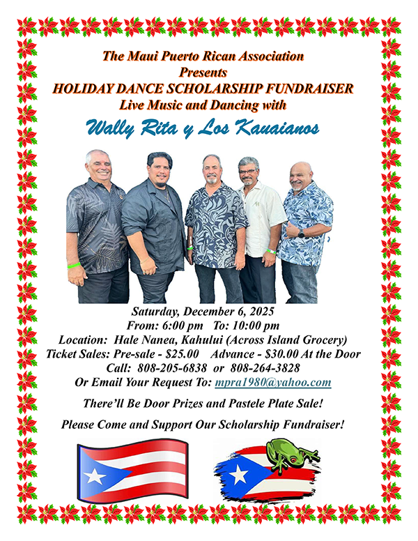 Maui Puerto Rican Association (MPRA) HOLIDAY DANCE SCHOLARSHIP FUNDRAISER